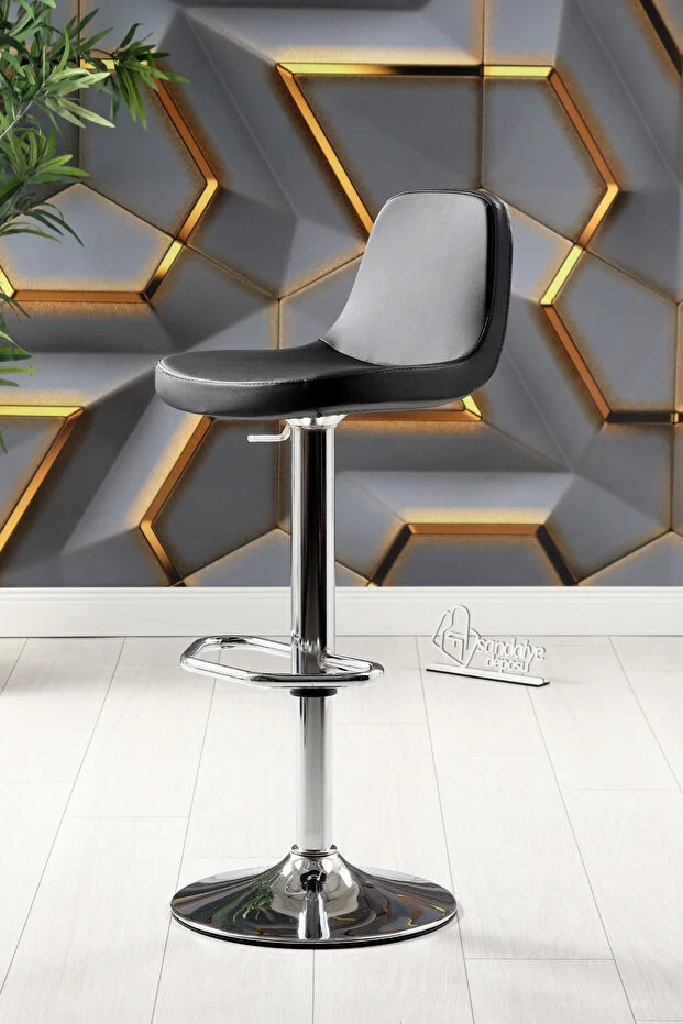 Gabriel Bar Sandalyesi (Siyah Deri)